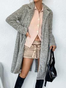 SHEIN Essnce 西裝領開門襟法蘭絨外套 - 綠色 - 查看 5