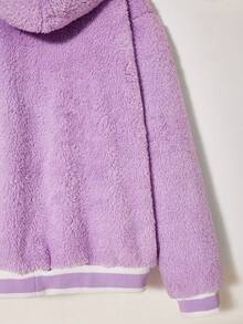 SHEIN Cô gái Tween Dây kéo áo có mũ Áo Teddy Jackets - Màu tím - Xem 6