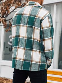 Manfinity Homme Nam Plus In kẻ sọc Nút Lên Áo khoác kiểu sơ mi - màu xanh lá - Xem 2