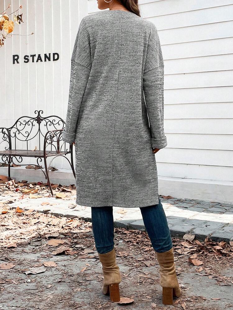 Waterfall Collar Drop Shoulder Open Front Coat