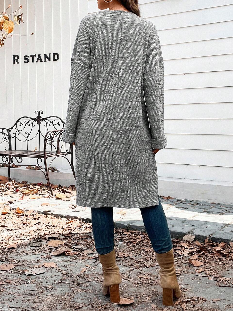 Waterfall Collar Drop Shoulder Open Front Coat