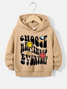 男小童卡通和標語圖案連帽衫