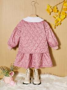 Chica Joven de cuello bobo de manga farol Cazadora & Vestido