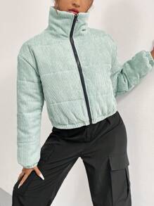 Chiquease Zip Up Corduroy Padded Padded Coat Clothes Winter Fall Cloth For Women - Green - View 4