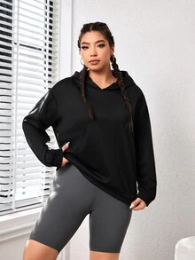 SHEIN Daily&Casual Hơn Thả vai áo có mũ Áo nỉ thể thao - màu đen - Xem 4