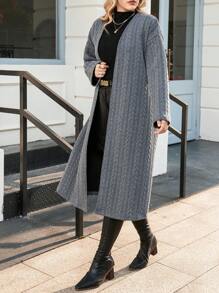 Calvaya Plus Drop Shoulder Belted Coat - Dark Grey - View 6