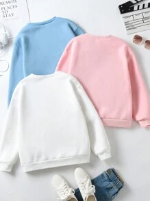 SHEIN 女大童3入組愛心和標語圖案加絨內裏運動衫 - 彩色 - 查看 2
