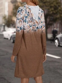 EMERY ROSE 女士花卉漸層連帽連衣裙 - 棕色 - 查看 2