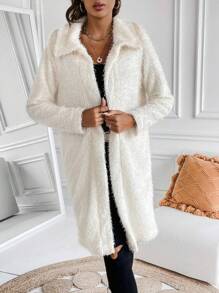 Chiquease Open Front Fuzzy Coat - Beige - View 5