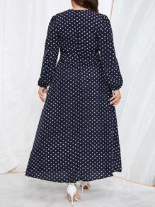 SHEIN Clasi 大碼波點圖案燈籠袖洋裝不附腰帶 - 藏蓝色 - 查看 2