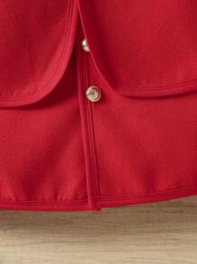 Baby Girl Solid Cape Coat & Button Front Dress - Red - View 6