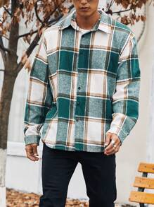 Manfinity Homme Nam Plus In kẻ sọc Nút Lên Áo khoác kiểu sơ mi - màu xanh lá - Xem 3