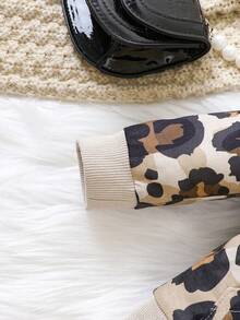 女嬰豹紋印花連帽夾克&網紗覆蓋洋裝 - 杏色 - 查看 5