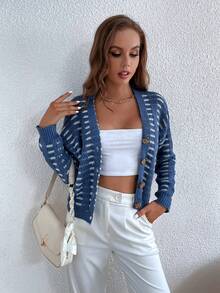 SHEIN Unity Plaid Pattern Drop Shoulder Cardigan - Blue - View 3