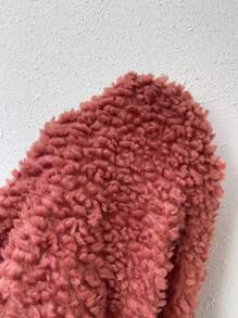 Chiquease 素色開門襟毛茸茸外套 - 紅木色 - 查看 4