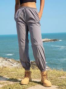 In My Nature Solid Drawstring Waist Outdoor Pants - Grey - View 3