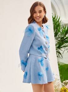 Solid Bow Front Skirt - Blue - View 1