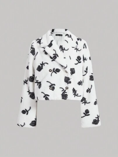 SHEIN MOD Women's Double Breasted Coat With Flower Print