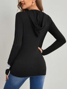 SHEIN Unity In hoa áo có mũ Áo thun - màu đen - Xem 2