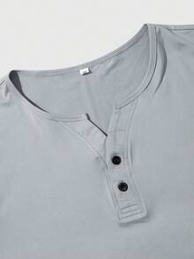 Men Solid Button Detail Lounge Tank Top - Grey - View 5