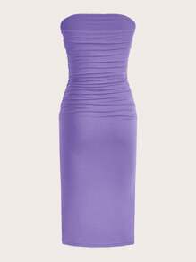 SHEIN EZwear Split Thigh Ruched Side Tube Bodycon Dress,Lavender Dress
