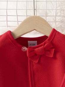 Baby Girl Solid Cape Coat & Button Front Dress - Red - View 4