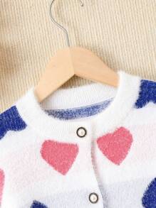 SHEIN 女小童愛心圖案落肩袖開襟衫 - 白色 - 查看 3
