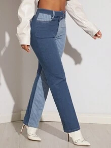 SHEIN SXY Overlap Waist Striped Print Colorblock Jeans - Multicolor - View 6