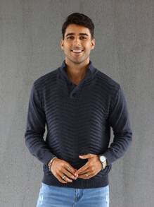 Manfinity Men Solid Button Front Sweater - Dark Grey - View 3