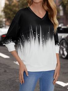 EMERY ROSE 撞色V領運動衫 - 黑色 - 查看 6