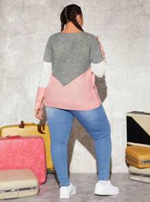 SHEIN CURVE+ พลัสไซส์ สเวตเตอร์ บล็อคสี พร้อม ไหล่ตก - มัลติคัลเลอร์ - ดู 2