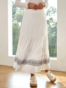 Soleia Falda en contraste con estampado geométrico bajo con fruncido