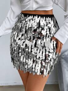 EURMUSE Women's Sparkly Skirt - Silver - View 4