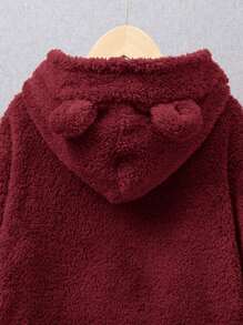 SHEIN Conjunto informal de 2 piezas para niño preadolescente con sudadera con capucha de forro polar con parches y pantalones jogger - Burdeos - Ver 7