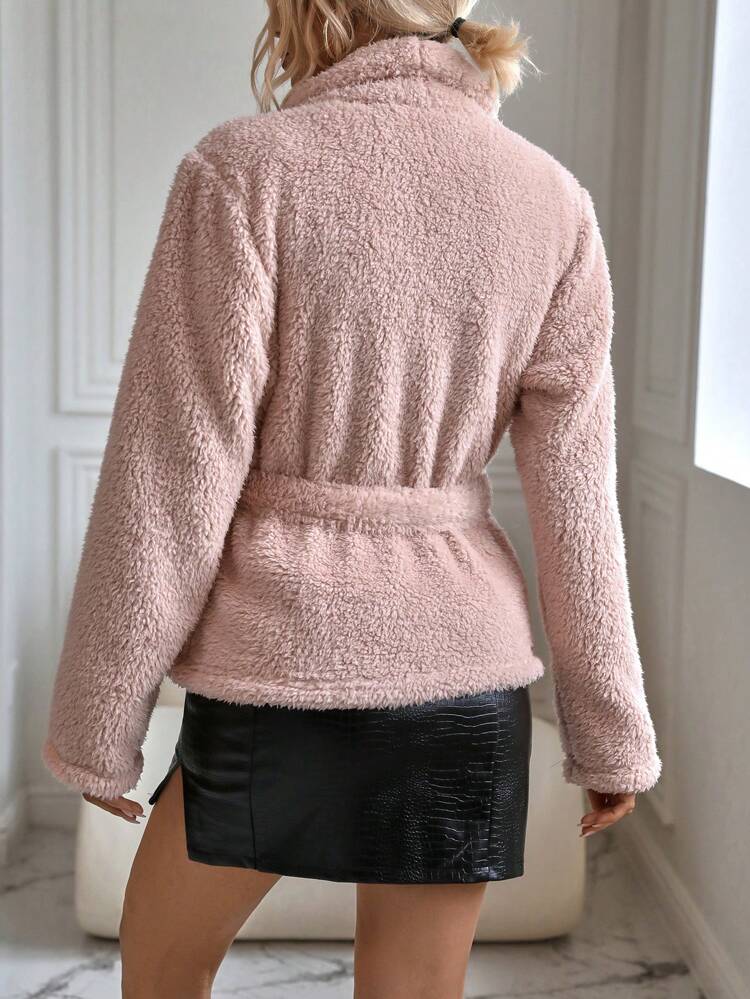 Waterfall Collar Belted Teddy Coat