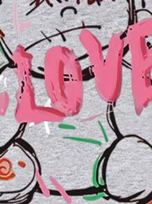 SHEIN LUNE Đồ họa chữ cái & Gấu Thả vai Áo nỉ - Màu Xám nhạt - Xem 6