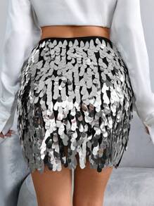 EURMUSE Women's Sparkly Skirt - Silver - View 2