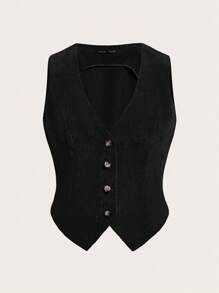 SHEIN EZwear 前紐扣馬甲西裝外套 - 黑色 - 查看 1