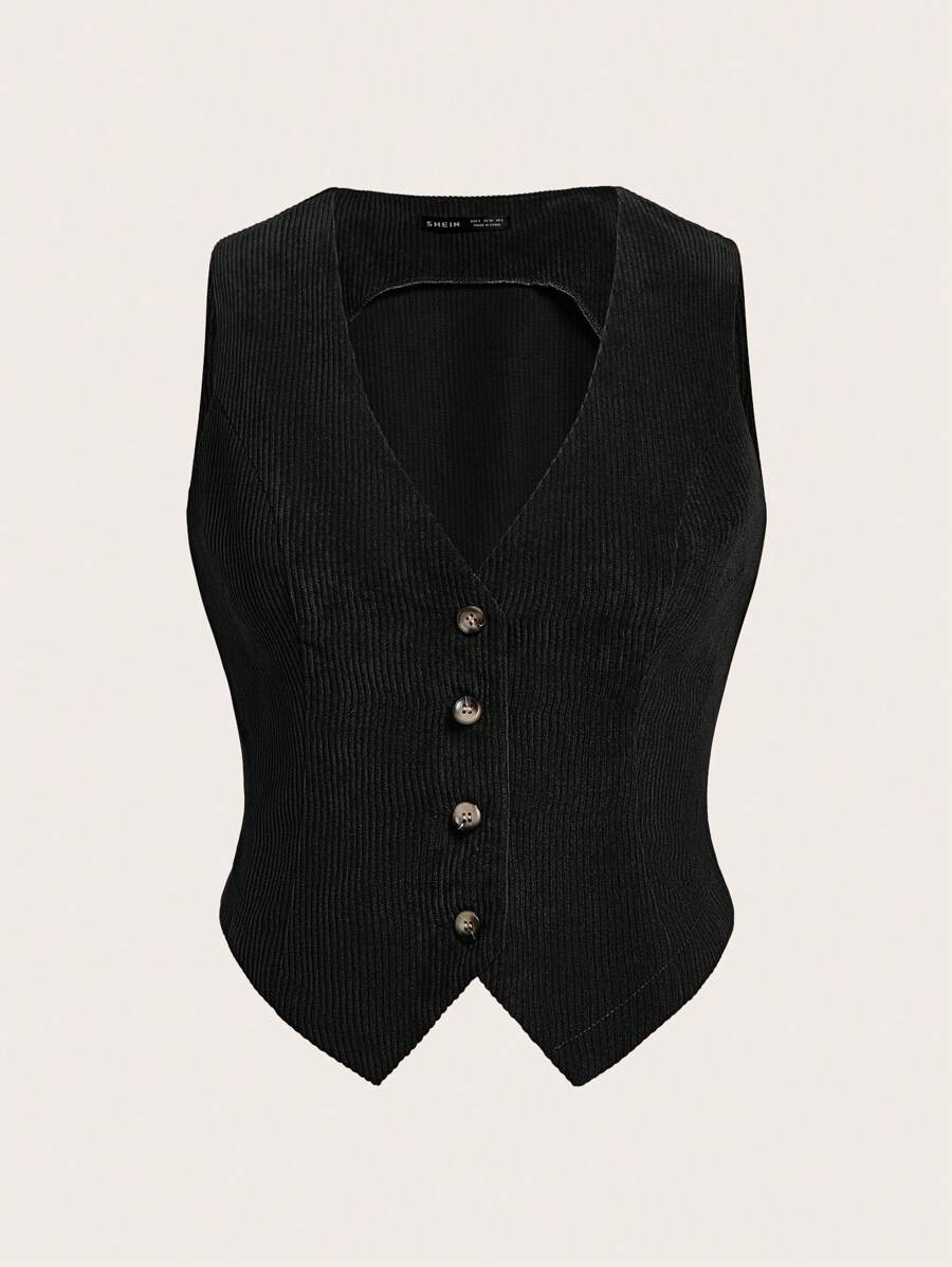 SHEIN EZwear 前紐扣馬甲西裝外套 - 黑色 - 查看 1