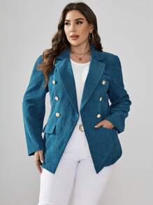SHEIN Clasi 大尺碼雙排扣西裝外套 - 綠色 - 查看 1