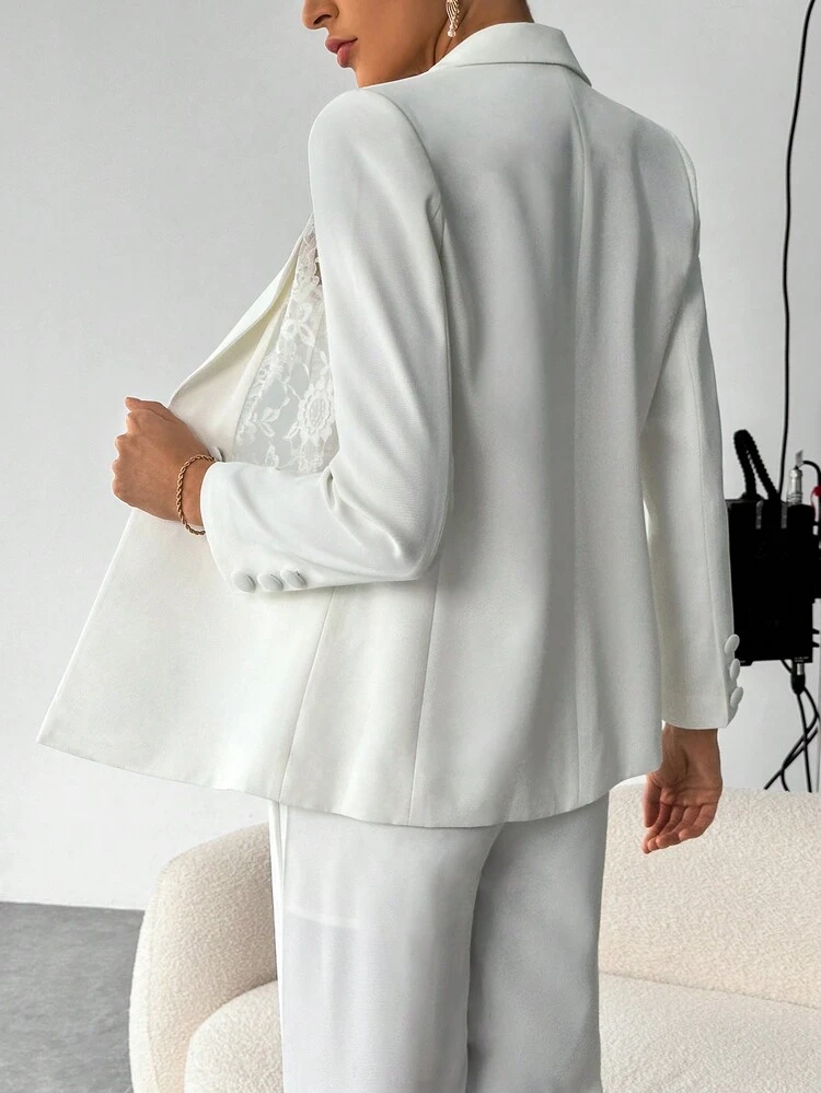 Contrast Lace Double Button Blazer