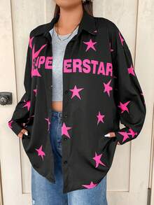 SHEIN Coolane Plus Star & Letter Graphic Drop Shoulder Shirt - Multicolor - View 3