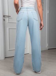 EURMUSE Snow Washed Wide Leg Jeans - Light Wash - View 2