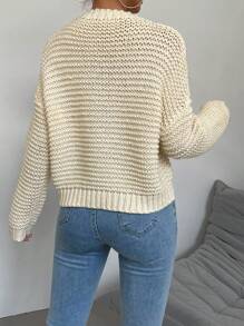 Chiquease Solid Drop Shoulder Knit Pullover Fall Winter Sweater - Apricot - View 2