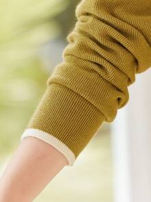 Cổ áo tương phản Đôi ngực Áo len - Màu vàng - Xem 5