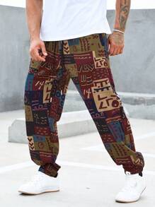 Manfinity RSRT Calças Longas Tapered Men Plus Patchwork Print com Cordão na Cintura, Gráficos Coloridos de Harém, Tamanho Casual - Multicolorido - Visão 3