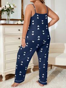 Plus Heart Print Contrast Piping PJ Set / Pajama Set - Royal Blue - View 2