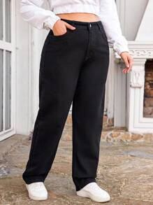 EURMUSE Plus Straight Leg Jeans - Black - View 4