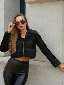 RELISH NOLESS 1pc Zip Up Crop Jacket - Black - View 6