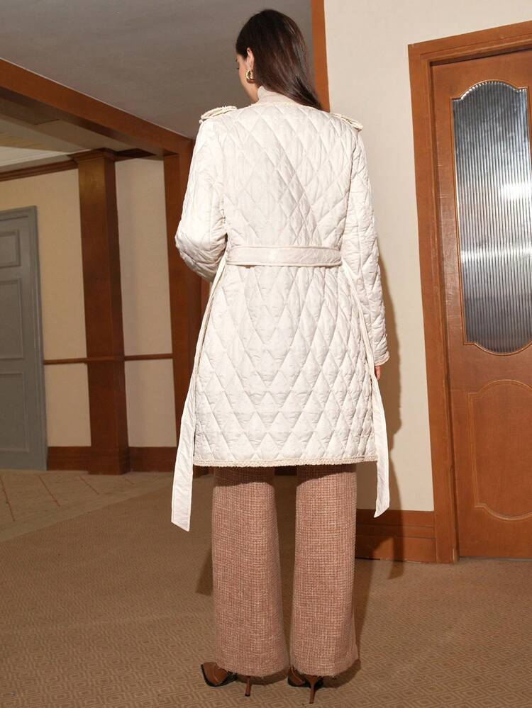 Ladies' Round Neck Belted Padded Coat